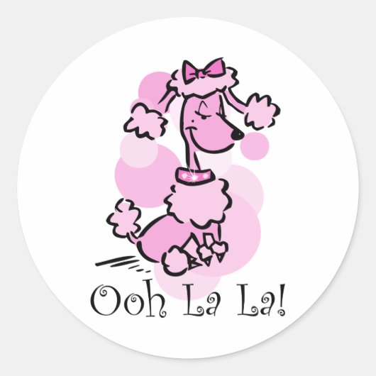 Ooh La La Poodle Ronde Sticker (Voorkant)
