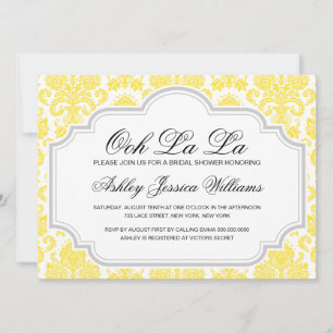 Ooh La La Yellow Damask Bridal Shower Invitations Kaart