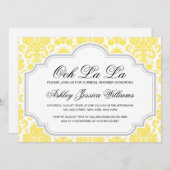 Ooh La La Yellow Damask Invitations de douche nupt (Devant / Derrière)