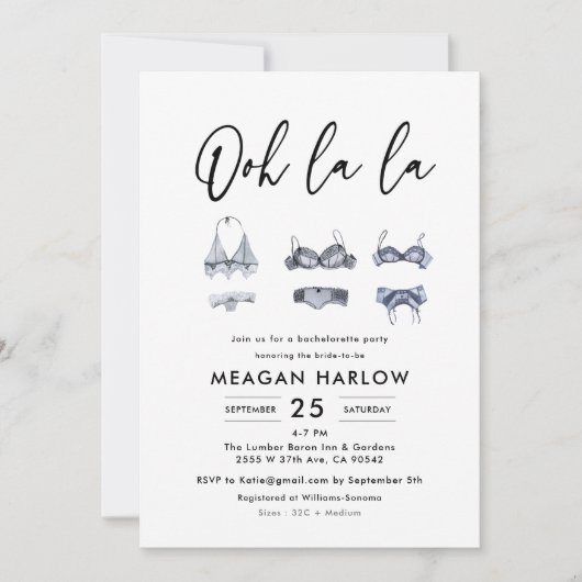 Ooh La Lingerie Douche Bachelorette Party Kaart (Voorkant)