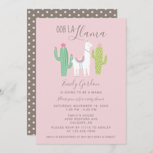 Ooh La Llama Baby shower schattige roze en bruin s Kaart (Voorkant / Achterkant)