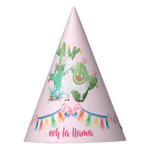Ooh La Llama - Llama & Cactus Waterverf Roze Feesthoedjes