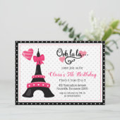 Ooh la Paris Eiffel Tower Pink and Black Party Kaart (Staand voorkant)