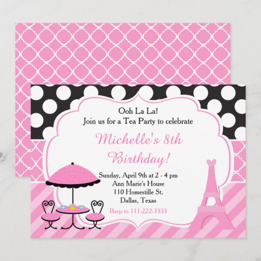 Ooh la Paris Tea Birthday Party Kaart (Voorkant / Achterkant)