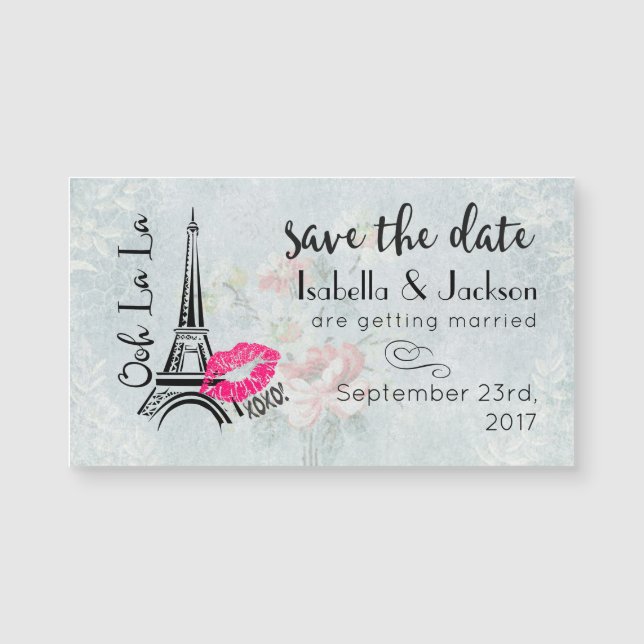 Ooh La Pink Lips Eiffeltoren Save The Date (Voorkant)