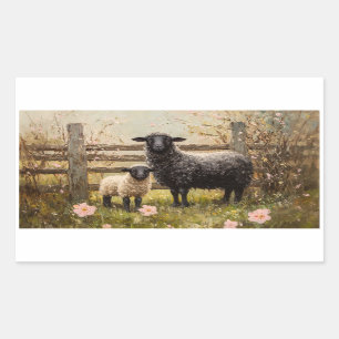 Ooi en lamsvlees Spring Sheep Art Rechthoekige Sticker