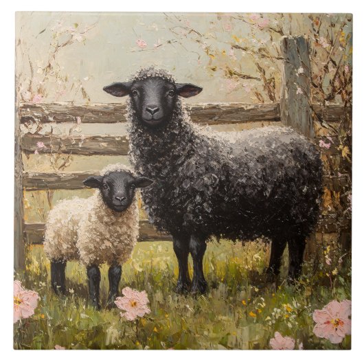 Ooi en lamsvlees Spring Sheep Art Tegeltje (Voorkant)