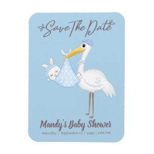 Ooie Jongens Ooievaar Blauwe Shower Save the Date  Magneet