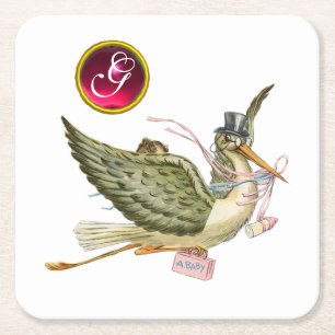 OOIEVAAR BABY MEISJE DOUCHE GEM MONOGRAM Wit Vierkante Kartonnen Onderzetter