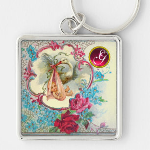 OOIEVAAR BABY MEISJE SHOWER EDELMETAAL MONOGRAM SLEUTELHANGER