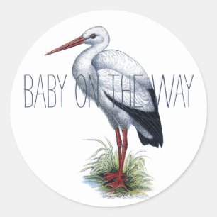Ooievaar baby onderweg ronde sticker
