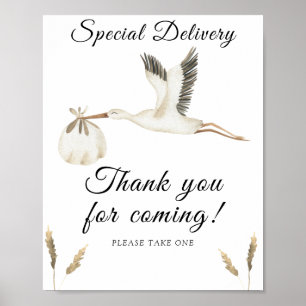 ooievaar baby shower - bedankt voor uw komst poster