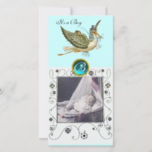 OOIEVAAR BABY SHOWER KRULLEN MONOGRAM aquamarijn Aankondiging