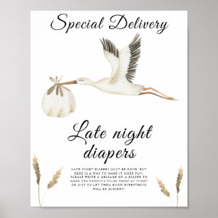 Ooievaar baby shower - Laatnacht luier spel Poster