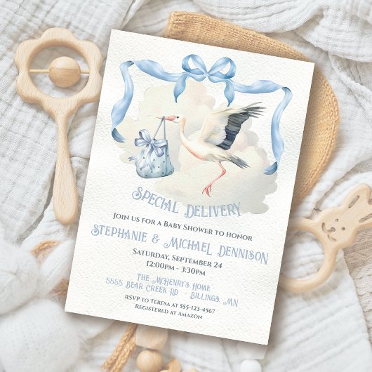 Ooievaar Baby shower Lint Bow Speciale Levering Kaart