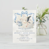 Ooievaar Baby shower Lint Bow Speciale Levering Kaart (Staand voorkant)