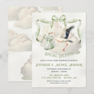 Ooievaar Baby shower Lint Bow Speciale Levering Kaart