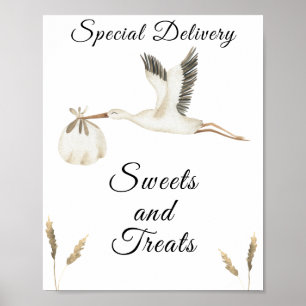 ooievaar baby shower - snoepjes en lekkernijen poster