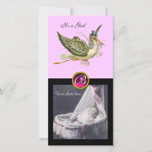 OOIEVAAR BABY SHOWER VIERKANT MONOGRAM ruby Aankondiging