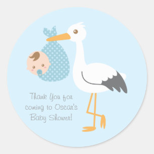 Ooievaar Bedankt Levert Schattige Babyjongen Op Ronde Sticker
