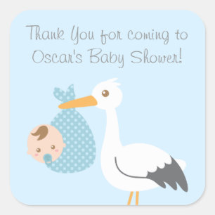 Ooievaar bedankt levert schattige babyjongen vierkante sticker