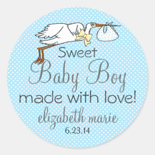 Ooievaar Blauw Baby shower Favor Ronde Sticker