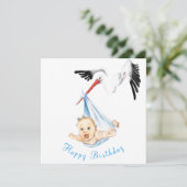 Ooievaar die Baby Grappige Verjaardag Kaart dragen (Staand voorkant)