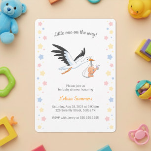 Ooievaar Draagt Baby Selfie Baby Shower Uitnodigin Kaart
