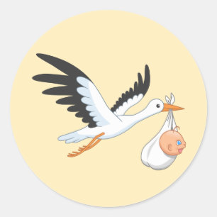 Ooievaar draagt een Baby bundel geel Ronde Sticker