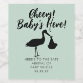 Ooievaar en Baby Cheers Geslacht Neutraal Sage Gro Wijn Etiket (Enkel label)