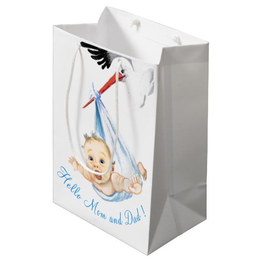 Ooievaar en Baby Grappige Gift Bag - Custom Text Medium Cadeauzakje (Voorkant Gekanteld)