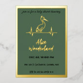 Ooievaar in modern goud en groen Baby shower Folie Uitnodiging (Voorkant)