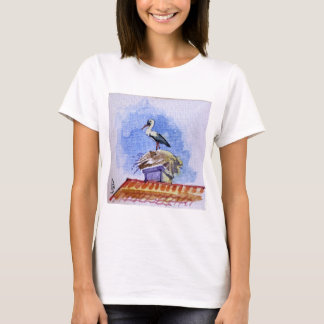ooievaar in nest, waterverf illustratie t-shirt
