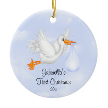 Ooievaar Jongen Baby's Eerste Kerst Ornament