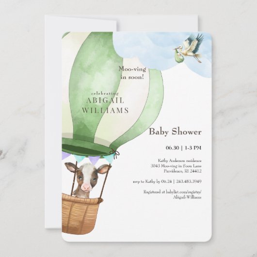 Ooievaar & Koe Moo-ving in Soon Brown Baby shower Kaart (Voorkant)