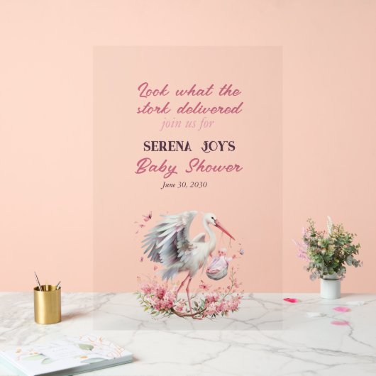 Ooievaar leveren een baby meisje acryl bord (Huwelijk)