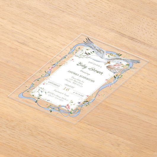 Ooievaar Lint en Bow Baby shower Acryl Uitnodigingen (Laagn)