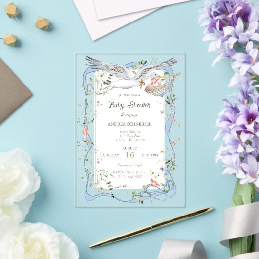 Ooievaar Lint en Bow Baby shower Acryl Uitnodigingen (Insitu (Huwelijk))