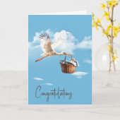 Ooievaar met Baby Boy Gefeliciteerd Kaart (Gele Bloem)