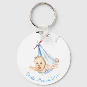 Ooievaar met baby - Cartoon tekening zoet grappig  Sleutelhanger