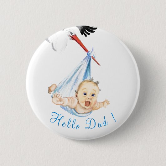 Ooievaar met Baby Funny Button - aangepaste tekst (Voorkant)