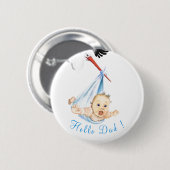 Ooievaar met Baby Funny Button - aangepaste tekst (Voorkant /achterkant)