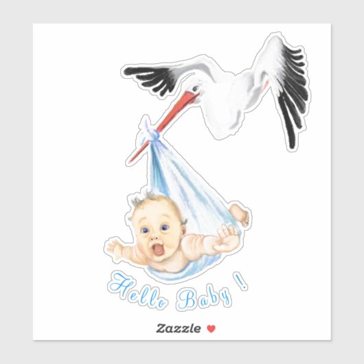 Ooievaar met Baby Funny Sticker - Aangepaste tekst (Vel)