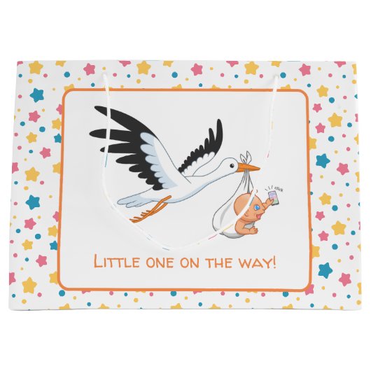 Ooievaar met Baby Selfie Baby shower Sterren Groot Cadeauzakje (Voorkant)