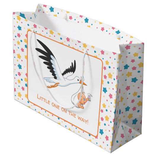 Ooievaar met Baby Selfie Baby shower Sterren Groot Cadeauzakje (Achterkant Gekanteld)