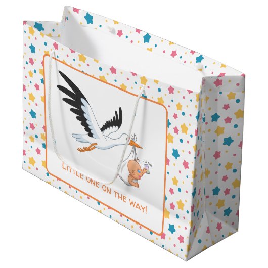 Ooievaar met Baby Selfie Baby shower Sterren Groot Cadeauzakje (Voorkant Gekanteld)