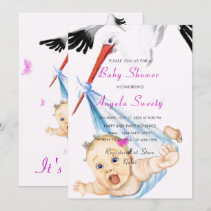 ooievaar met Baby showers uitnodiging Sjabloon