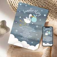 Ooievaar met Blauwe Bundel Sterren Baby shower