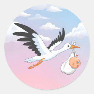 Ooievaar met een baby wolkenlucht ronde sticker
