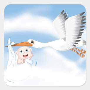 Ooievaar met pasgeboren baby vierkante sticker